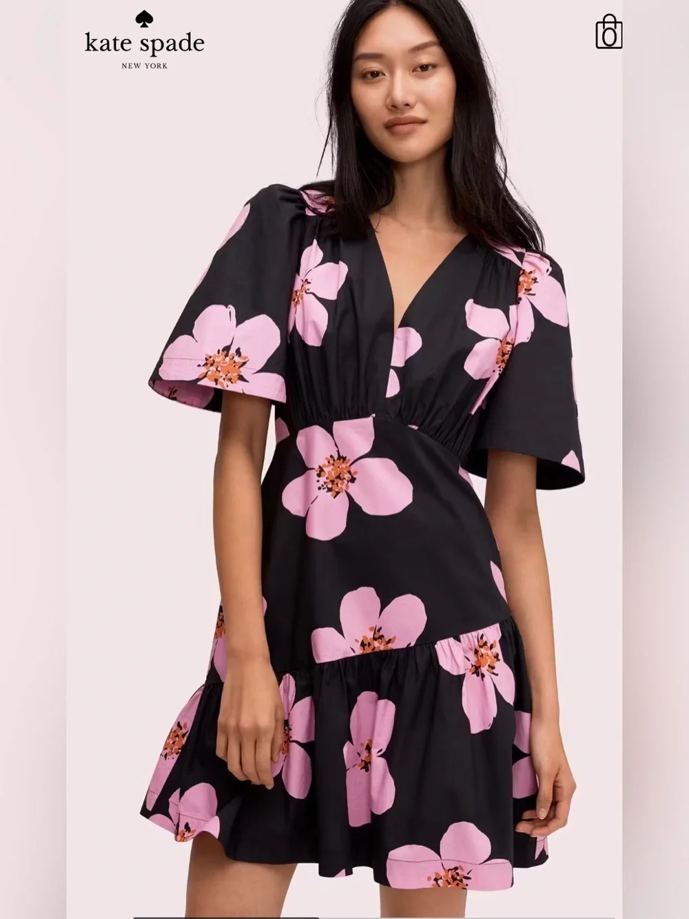 Kate Spade Grand Flora Fit n Flare Mini Dress Voluminous Sleeves Cocktail Size 8